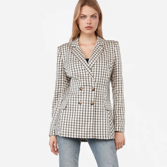 EXPRESSxNEGIN MIRSALAHI plaid boyfriend woman blazer Corpcore oversized XXS - Picture 1 of 14